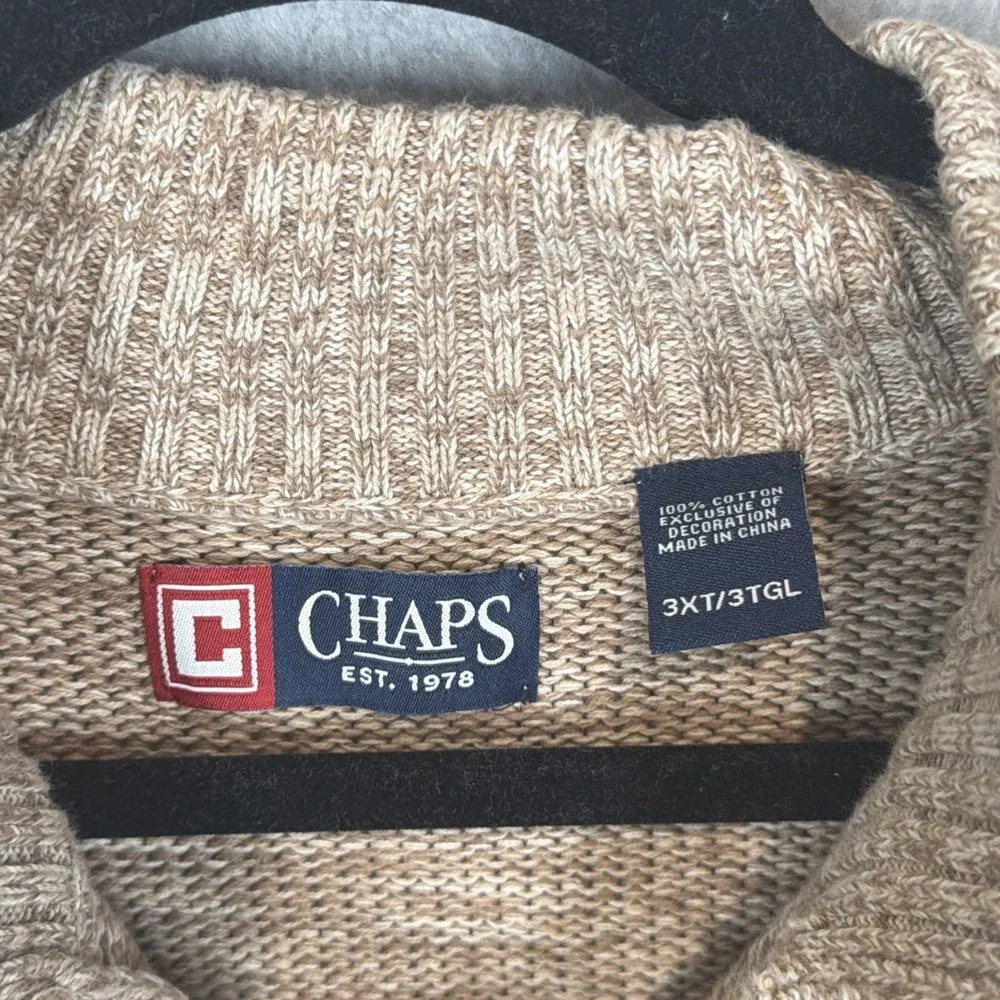 CHAPS By Ralph Lauren Sweater Mens 3XT Beige Brown 1/4 Button Pullover EUC